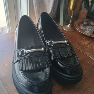 Old Navy Black Loafers with Silver Buckle